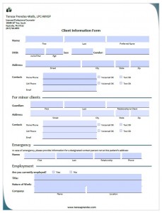 In order to save time, please complete this form and bring it to your first session. If that is not possible, then please plan to arrive 15 minutes prior to your first session to complete the paperwork.